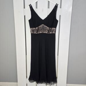 Evan Picone Chiffon Mesh Floral Black Midi Dress 6 Cocktail Chiffon‎ Whimsigoth